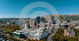 Aerial panoramic view of the Salt Lake City skyline Utah