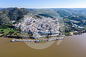 Aerial panoramic view of Sanlucar de Guadiana village in Huelva, Andalusia
