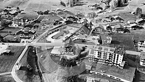 Aerial panoramic view of Sappada Dolomite Town, Italian Alps