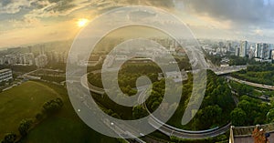 Aerial panoramic view of Singapore skyline