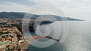 Aerial panoramic view of Sorrento, Italy.Bay of Naples on the Sorrentine Peninsula.Cliffs of Amalfi coastline.Italian tourist