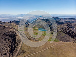 Aerial panoramic view at Steens mountains summit and Wildhorse lake photo
