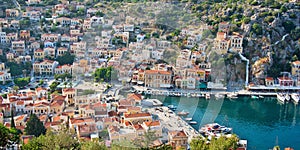 Aerial panoramic view of Symi, Dodecanese island, Greece photo