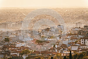 Aerial panoramic view of the Thessaloniki city, Greece.