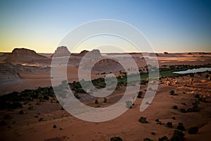 Aerial Panoramic view to Boukkou lake group of Ounianga Serir lakes at the Ennedi, Chad