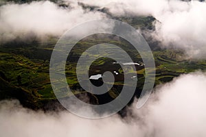 Aerial panoramic view to Colca canyon, Chivay, Arequipa, Peru