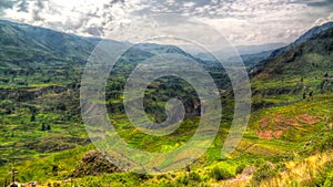 Aerial panoramic view to Colca canyon and Madrigal city from the Madrigal viewpoint, Chivay, Arequipa, Peru photo