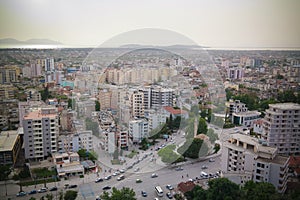 Aerial panoramic view to Vlore city and sea, Albania