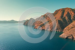 Aerial panoramic view to the west from El Portus and Morena beach. Murcia, Spain