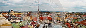 20.04. 2022. Aerial panoramic view of the upper square and the town hall