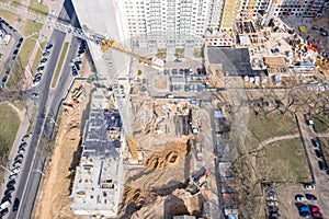 Aerial panoramic view of urban area. construction site