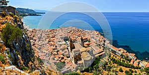 Aerial panoramic view of village Cefalu in Sicily