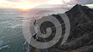 Aerial panoramic view of Waikiki, Diamond Head and urban coast of Honolulu, Hawaii