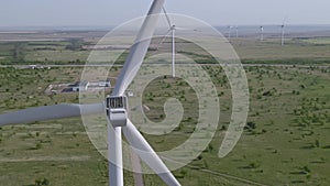 Aerial panoramic view of windmill energy eco farm