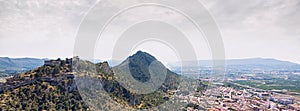Aerial panoramic view Xativa townscape. Spain