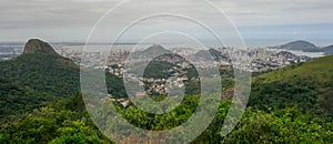 aerial panoramic of Vitoria cityscape and bay. Espirito Santo, Brazil