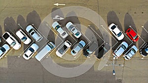 Aerial. Parking lot with cars.