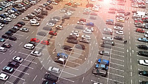 Aerial. Parking lot with cars.