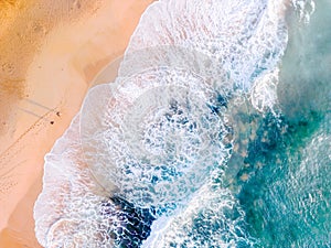 Aerial pastel of ocean waves on beach seascape scene