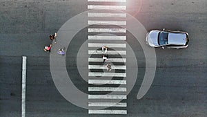 Aerial. Pedestrian crossing crosswalk