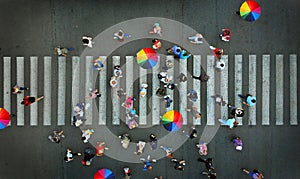 Aerial. Pedestrian crosswalk crossing view above.