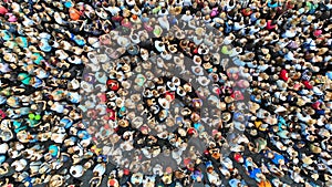 Aerial. People crowd background. Mass gathering of many people in one place. Top view