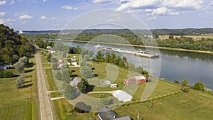 Aerial Perspective Barge Transportation Over Gallipolis Waterfront along the Ohio River