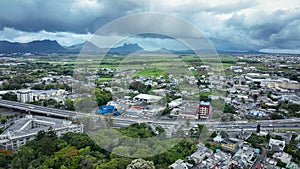 Aerial View of Quatre Bornes City With Mountains in the Background photo