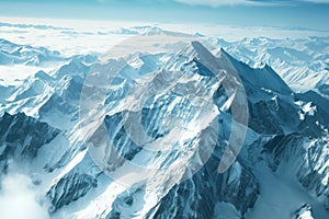 An aerial perspective capturing the scenic beauty of a mountain range as seen from the window of an airplane in flight, Aerial