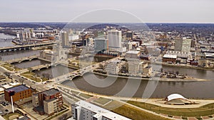 Aerial Perspective of Cedar Rapids Iowa Urban Waterfront