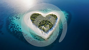 Aerial Perspective of an Enchanted Heart-shaped Island - A Paradisiacal Abode in the Azure Water