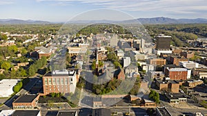 Aerial Perspective Over Downtown Lynchburg Virginia at Days End