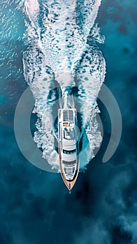 An aerial perspective of a watercraft sailing on liquid surface photo