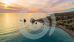 Aerial Petra tou Romiou, Paphos, Cyprus