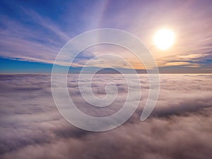 Aerial photo above the fog or white clouds