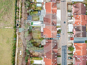 Aerial photo above village cuarter with row houses