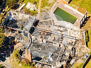 Aerial photo of aftermath of 5400 Godfrey Road home burned down from fire