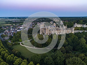 Aerial photo of Arundel Castle and town