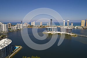 Aerial photo of Aventura and Sunny Isles Beach waterfront scene