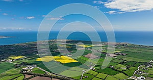 Aerial photo of Barnevave and Slieve Foye Mountains Glenmore Valley Cooley Peninsula Carlingford Lough Louth Irish Sea Ireland