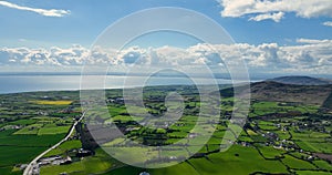 Aerial photo of Barnevave and Slieve Foye Mountains Glenmore Valley Cooley Peninsula Carlingford Lough Louth Irish Sea Ireland