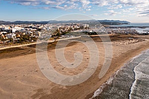 Aerial photo of beach in Vilanova i la Geltru, province of Barcelona, Spain photo