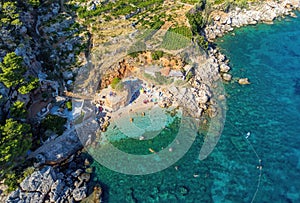 Aerial photo of beautiful at Sveta nedjelja on on coastline of Hvar island in Croatia