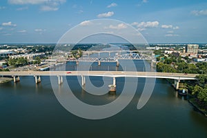 Aerial photo of bridges over the Arkansas River Little Rock