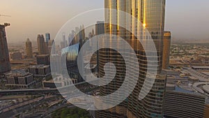 Aerial photo. Burj Khalifa, the tallest skyscraper in the world. Dubai downtown. United Arab Emirat