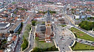 Aerial photo of Calais city hall belfry, France