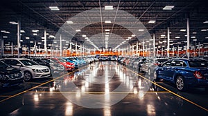 aerial photo capturing the organized arrangement of brand-new cars lined up at the port, ready for import and export photo