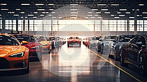 aerial photo capturing the organized arrangement of brand-new cars lined up at the port, ready for import and export photo