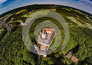 Aerial photo of castle Greifenstein at the franconian suisse