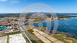 Aerial photo of a cement factory along the Berre lake in Port La Nouvelle